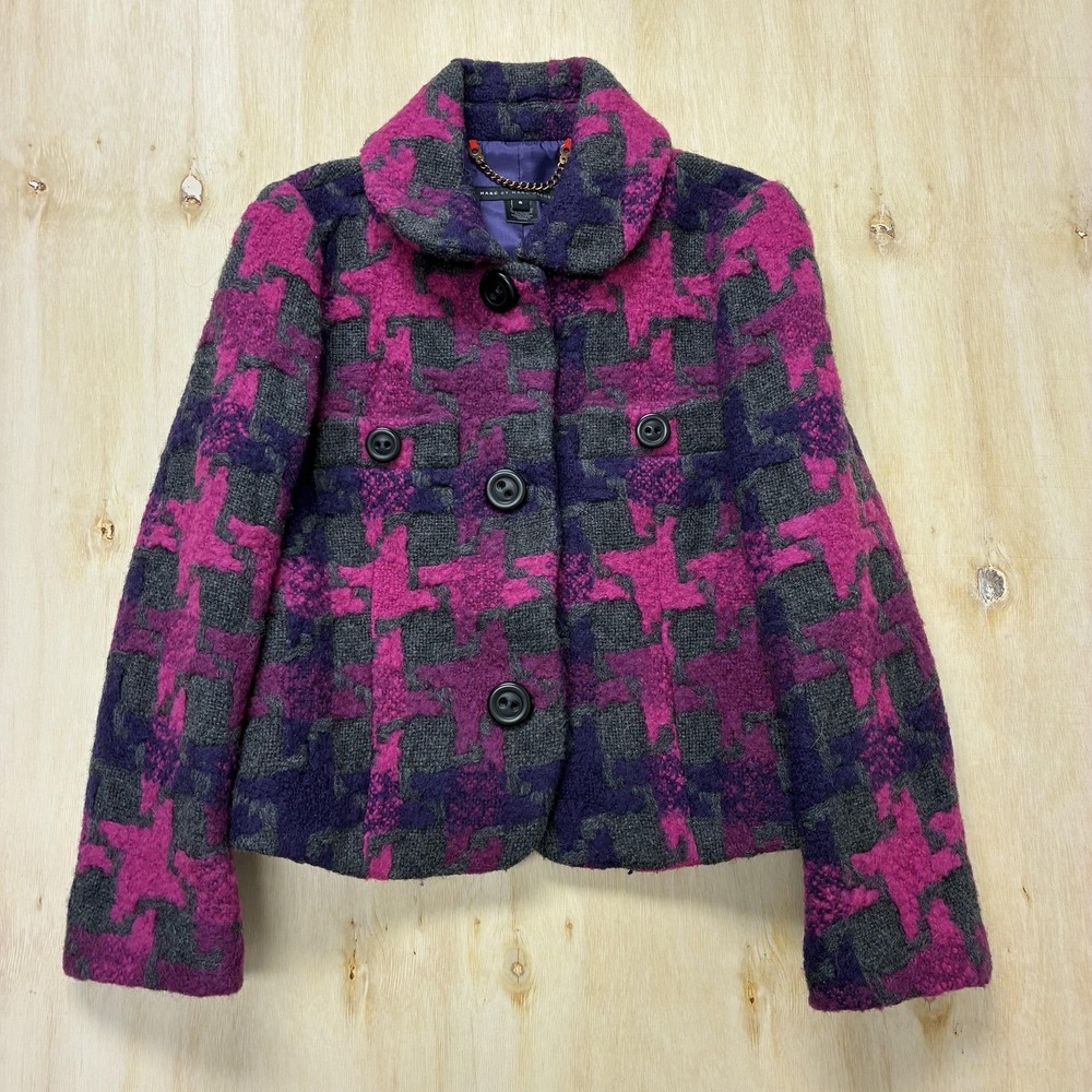 Marc By Marc Jacobs Jacket Womens 6 Multicolor Tweed Pea Coat Lined Pockets